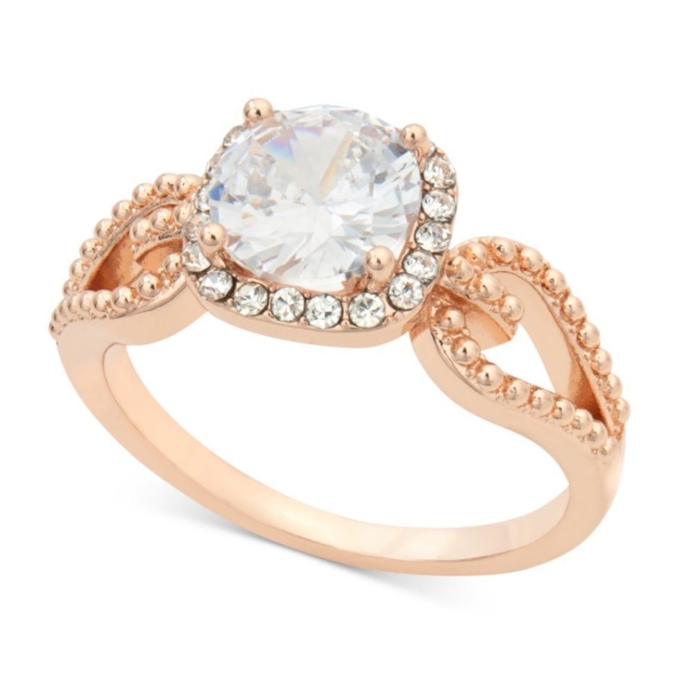 NWT Charter Club Rose Gold-Tone Cubic Zirconia Halo Open Ring size 8